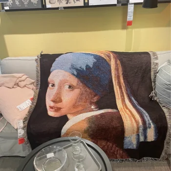 Fata cu Cercei Perla Canapea Arunca Grosime Perete de Pânză Lounge Scaun de Acoperire Rurală Estetice Cameră Decor Vermeer Doamna Portret