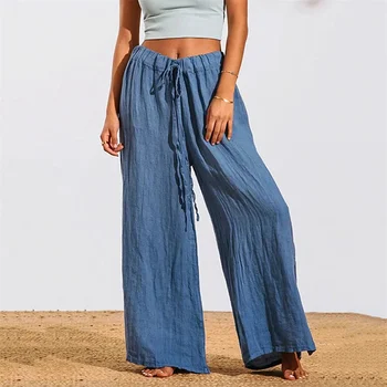 Femei Bumbac Pantaloni Gri de Talie Mare Harem Liber Moale Alb Talie Elastic Pantaloni de Vară Albastru Casual 2022 Pantaloni pentru Femeie
