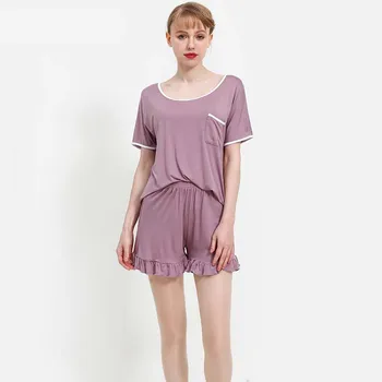 Femei Casual de Vara cămașă de noapte Modal T-Shirt cămașă de Noapte пижама с шортами Acasă Scurt-Maneca pantaloni Scurți de Mari Dimensiuni Doamna Set de Pijama Imagine 2