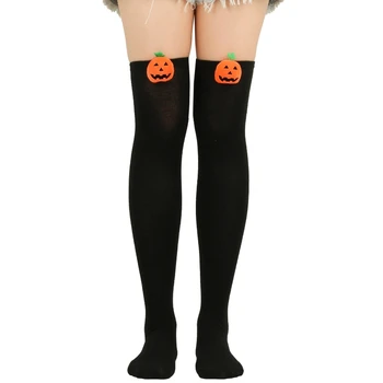 Femei cu Dungi Lungi Șosete Drăguț 3D Dovleac Peste Genunchi, Coapsa Inalta șosete și Ciorapi pantalon pentru Halloween Cosplay, Costume Petrecere Accesorii Imagine 2