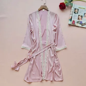 Femei Cămașă De Noapte Din Satin Kimono-Halat De Baie Rochie Sexy Sleepwear Cu Curea Dantelă Mireasa, Domnisoara De Onoare La Nunta Halat De Acasă Halat Imagine 2
