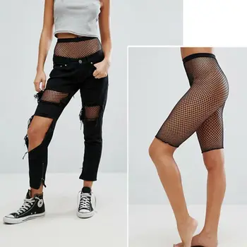 Femei Femei Sexy Negru Ochiurilor De Plasă Vedea Dacă Fishnet Net Model Legging Cinci Puncte Pantaloni