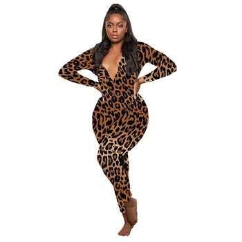 Femei Leopard De Imprimare Salopeta Pijama V-Gât Adânc Romper Sexy Body Adult Camasa De Noapte, Body-Uri