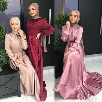 Femei Lungă Rochie Musulman Halat de Ajutor de Caftan Marocan Centura Tunica Moda 2022 Designer de Lux Satin Abaya marroqui până Caftan Dubai