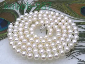 femei nobile cadou Bijuterii Incuietoare Naturale 6.5-7mm AAAA+ rotund alb colier de perle akoya femei nobile cadou 48INCH mult