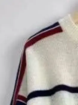 Femei Pulover Coaste O-Gât Cu Dungi Îmbinat Cu Maneci Lungi De Culoare De Contrast Casual Pulover Tricotat