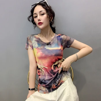 Femei Îmbrăcăminte Digitale Imprimate T-Shirt 2022 Top Casual Mujer Y2K Moda Slim OL camasi de Vara de sex Feminin Harajuku Teuri H051 Imagine 2