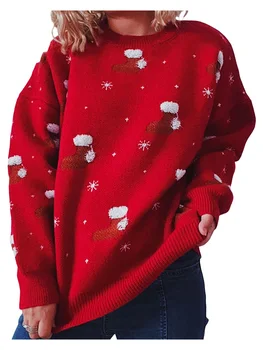 Femeile Crăciun Pulover Tricotate Guler Rotund Cu Maneca Lunga De Crăciun Șosete Model De Pulovere Topuri Largi Toamna Iarna Pulovere