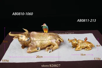 FengShui Vaca Bovine Trinket Box Acasă Metalice Decorative Animal Ox Meserii cu Păsări Drăguț și Umor Vaca Comoara de Bijuterii Cutie de Depozitare Imagine 2