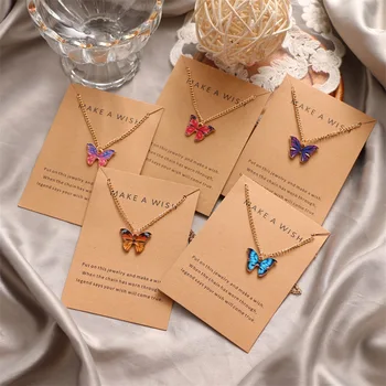 Fierbinte de Vânzare Boem Aliaj Înclinat Fluture Pictura Ulei Colier Personalitate Fluture Clavicula Lanț Coliere pentru Femei
