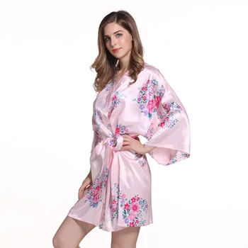 Florale halat kimono de Mătase haine pentru femei de mireasa din Satin halate de partid Floare halate de Mireasa halat de domnisoare de Onoare nunta favoruri de partid WQ26 Imagine 2