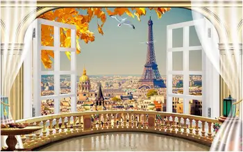 Fotografie 3d tapet personalizat murală Turnul Eiffel peisaj balcon pictura decor acasă 3d pictura murala de perete hârtie de perete în camera de zi Imagine 2