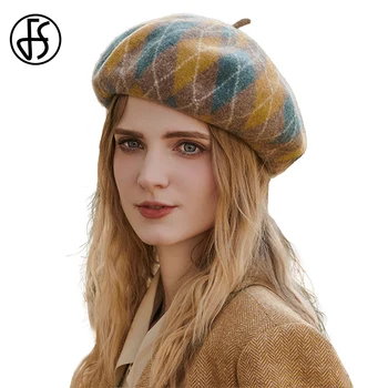 FS Pălării de Lână Ține de Cald Bereta Pălării Pentru Femei Versatil Îngroșat Carouri Pictor Capac Doamna Toamna Iarna de Moda de petrecere a timpului Liber Fedora
