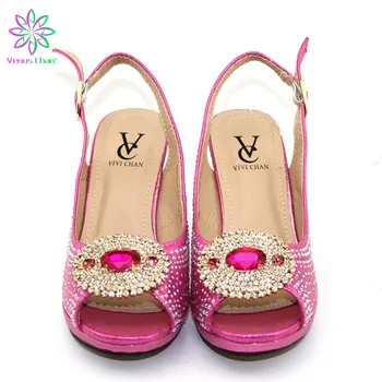 Fuchsia pentru Femei Sandale Elegante Femei italiene Pompe de Pantofi pentru Petrecerea de Înaltă Calitate Nigerian a Subliniat Toe Pantofi Decorate cu Pietre