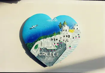Grecia, Insula Santorini Turism Suvenir în Formă de Inimă 3D Rășină Frigider Magnet de Frigider Ambarcațiuni IDEE de CADOU Imagine 2