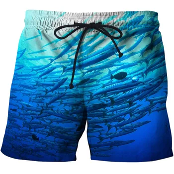 hombre 2022 vara barbati pește-print pantaloni scurți de plajă 3D imprimate de moda pantaloni scurți pentru bărbați de fitness pantaloni Asiatice marimea s-6xl