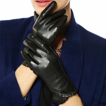 Iarna Femei din Piele Mănuși de sex Feminin Brand de Moda Tendință de Catifea Cald Mănuși Negre din piele de Capra Manusi L001NC