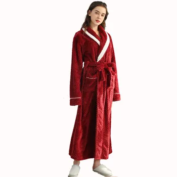 Iarna Flanel Îmbrăcăminte De Noapte Pentru Femei Solide Halat De Baie Pijamale Iubitorii Prelungi Îngroșa Kimono-Halat, Pijamale Coral Fleece Îmbrăcăminte Acasă Imagine 2