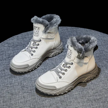 Iarna Platforma Pantofi Femei Designer de Lux Adidași de Pluș Adidași de Zăpadă Plat Blana Cizme Glezna Tenis Femei Cald Cizme Scurte Imagine 2