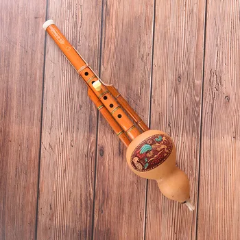 IRIN 1 BUC Chineză Manual Hulusi de Bambus Maro Tărtăcuță Cucurbit Flaut, Instrument Muzical Etnic Cheie Incepator Iubitorii de Muzica 40*8CM Imagine 2