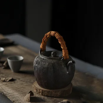 Jingdezhen Lemn De Foc De Ardere Gri Hand-Made Ceai De Fierbere Seturi Rattan Cu Bile Ceramice Gaura Berii Ceai Oală Rezervor De Combustibil Aragaz, Ceainic Imagine 2