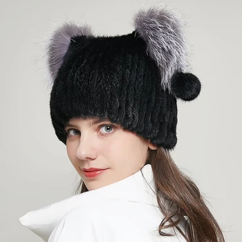 JKP femei toamna și iarna blană de nurcă țesute pălărie și iarna moda capac cu vulpe argintie cat de protecție pentru urechi