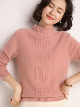 Jumătate guler pulover de cașmir femei este 100% pur pulover de cașmir dublu-strand îngroșat vrac scurt bottom