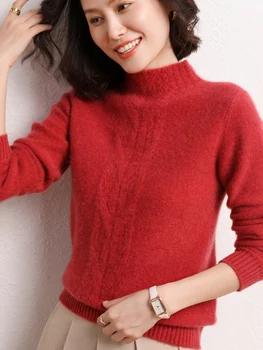 Jumătate guler pulover de cașmir femei este 100% pur pulover de cașmir dublu-strand îngroșat vrac scurt bottom Imagine 2