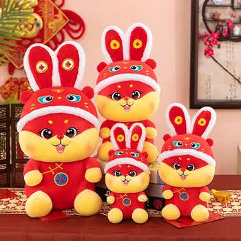 Kawaii Chineză Anul Nou Lunar Avere Mascotă De Pluș Papusa Zodia Leu Dans Pălărie De Iepure Jucărie De Pluș Cadou De Ziua Festivă Ornament