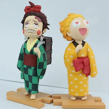 Kawaii Demon Slayer Anime figurina PVC Jucării 12cm Drăguț Amuzant Kamado Tanjirou Agatsuma Zenitsu Păpuși Decor Camera pentru Baieti Imagine 2