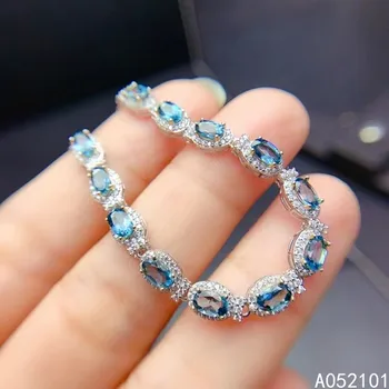 KJJEAXCMY bijuterii fine S925 argint încrustat naturale topaz albastru nou Fată la modă de mână Brățară test de Suport stil Chinezesc