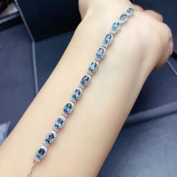 KJJEAXCMY bijuterii fine S925 argint încrustat naturale topaz albastru nou Fată la modă de mână Brățară test de Suport stil Chinezesc Imagine 2