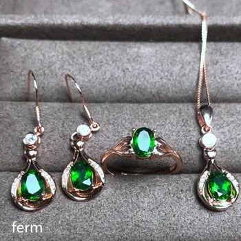 KJJEAXCMY rafinat bijuterii argint pur 925 incrustat naturale Siberia smarald feminin set de bijuterii inele Cercei Pandantiv 3 seturi