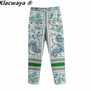 Klacwaya ZA Femei 2021 Vară Stil Nou Stil de Vacanta Flori Imprimate Toate-Meci de Înaltă Talie Pantaloni Imprimate