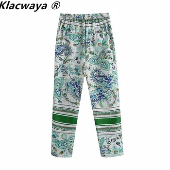 Klacwaya ZA Femei 2021 Vară Stil Nou Stil de Vacanta Flori Imprimate Toate-Meci de Înaltă Talie Pantaloni Imprimate Imagine 2