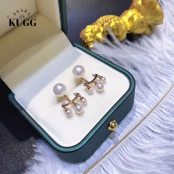 KUGG PERLA 18k Rose Aur Cercei Naturale Akoya Pearl Alb și Diamante, Cercei Handmade, Bijuterii Cercei stud pentru Femei