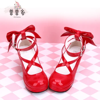 La Mijlocul Tocuri Indesata Lolita Pantofi Marime Mare 33-47 De Sex Feminin Traversa Centura Arcul Japonez Lolita Anime Cosplay Ceai Petrecere Femei Printesa Pantofi Imagine 2