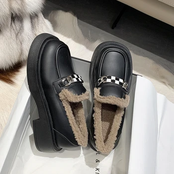 Lefu Pantofi pentru Femei cu Talpă 2022 Nou High End Stil Britanic de Moda Gura de Pluș Cald pentru Femei Pantofi Mary Jane Pompe Imagine 2