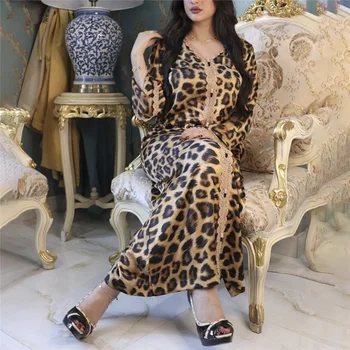 Leopard De Imprimare Rochie Lunga Pentru Femei Abaya Dubai Turcia Musulmană Caftan Plus Dimensiune Africane Boubou Ramadan Eid Mubarak Îmbrăcăminte