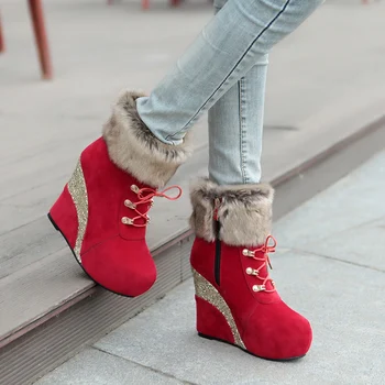 Lloprost ke dimensiune 43 de Moda Rusia Iarna Pene Pantofi Glezna Cizme pentru Femei Cizme Cald Platforma Tocuri inalte Cizme de Zapada Pantofi de Femeie