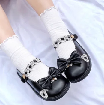 Lolita pantofi de printesa dulce de zi cu zi de epocă japoneză bowknot dantela student loli pantofi cu toc plat cap rotund kawaii fata cosplay pentru că
