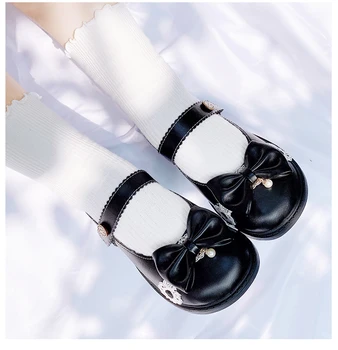 Lolita pantofi de printesa dulce de zi cu zi de epocă japoneză bowknot dantela student loli pantofi cu toc plat cap rotund kawaii fata cosplay pentru că Imagine 2
