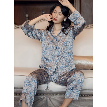 Maison Gabrielle 2021 Primavara-Vara Noi de Mătase Satin Imprimat Pijamale Sleepwear Set Body pentru Femei Pijama Femme 2 Bucati