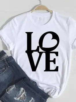Maneca scurta Femei 90 Grafic T de Moda de Top Dragoste de Imprimare Imprimare Drăguț T-shirt Desene animate Cămașă Elegantă Femeie Tee T-Shirt