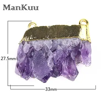 Mankuu 27*33mm Naturale Ametist Conector Pandantive Dublu Inele de Placare cu Aur de Cristal Violet Cluster Pandantive Pentru a Face Bijuterii Imagine 2