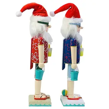 Masa De Crăciun, Spărgătorul De Nuci Ornament Din Lemn Mos Craciun Statuie Cifrele De Colectie Cu Red Hat Mos Craciun Papusa Gnome Nutcrackers Imagine 2