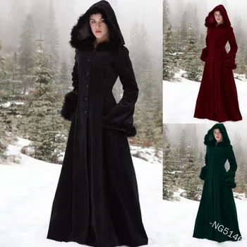 Medieval Moda Pentru Femei Faux Blana Cald Iarna Cu Gluga Haina Vintage Vrac Solid Fleece Cardigan Lung Sacou Renașterii Uza