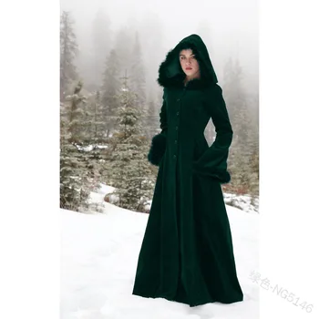 Medieval Moda Pentru Femei Faux Blana Cald Iarna Cu Gluga Haina Vintage Vrac Solid Fleece Cardigan Lung Sacou Renașterii Uza Imagine 2