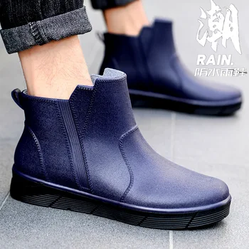 Moda Cizme de Ploaie pentru Bărbați Cizme de Ploaie Low Cut Tub Scurt Bucătărie Pantofi Non-alunecare de Cauciuc Încălțăminte de Protecție a Muncii Pantofi Impermeabil Maree Imagine 2