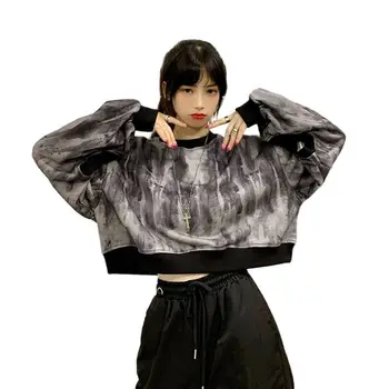 Moda coreeană Crewneck Tricou Femei Topuri Culturilor de Primăvară Sexy Negru Jachete și Pulover de Streetwear Femei Y2k Haine